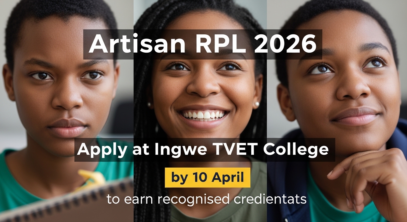 Artisan RPL 2026: Apply at Ingwe TVET College by 10 April to earn recognised credentials