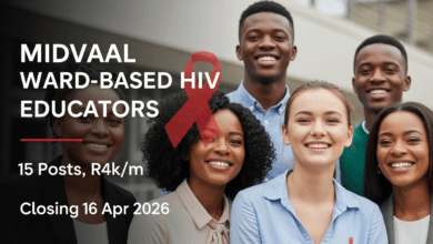 Midvaal Ward-Based HIV Educators 2026 – 15 Posts, R4k/m, Closing 16 Apr