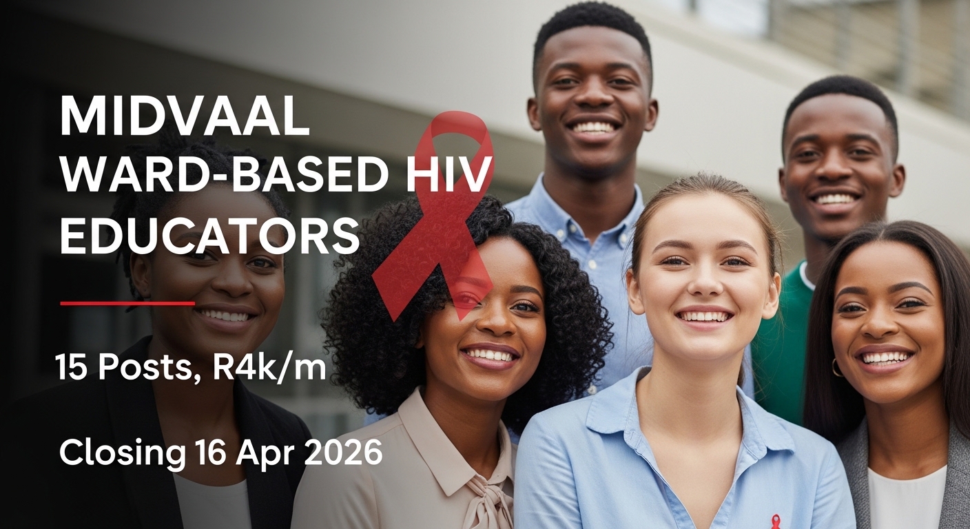 Midvaal Ward-Based HIV Educators 2026 – 15 Posts, R4k/m, Closing 16 Apr