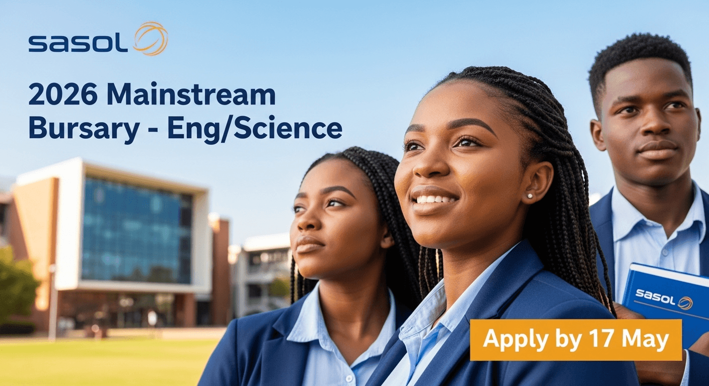 Sasol 2026 Mainstream Bursary – Eng/Science, Apply by 17 May