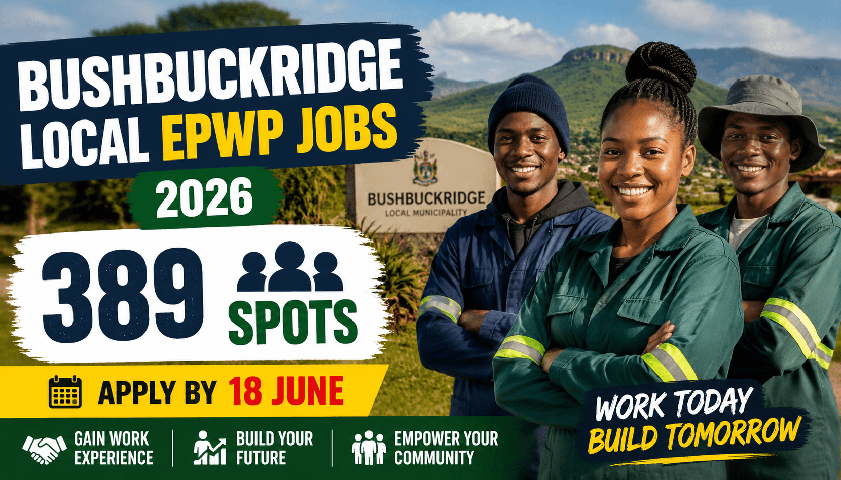 Bushbuckridge Local EPWP Jobs 2026 – 389 Spots, Apply by 18 June