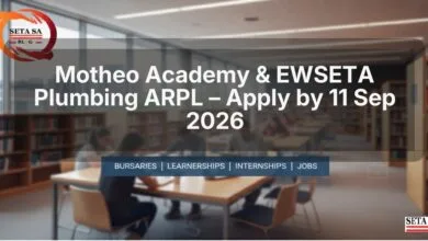 Motheo Academy & EWSETA Plumbing ARPL – Apply by 11 Sep 2026
