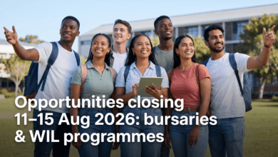 Opportunities closing 11‑15 Aug 2026: bursaries & WIL programmes