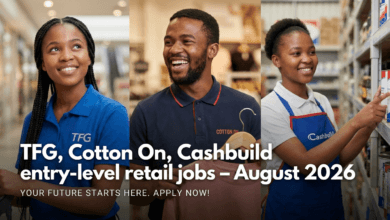 TFG, Cotton On, Cashbuild entry‑level retail jobs – August 2026