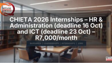 CHIETA 2026 Internships – HR & Administration (deadline 16 Oct) and ICT (deadline 23 Oct) – R7,000/month
